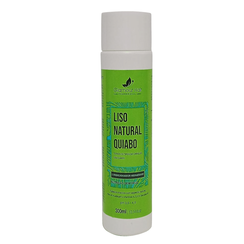 Condicionador Liso Natural Quiabo 300ml Brilho Espelhado Vitaminas A D E