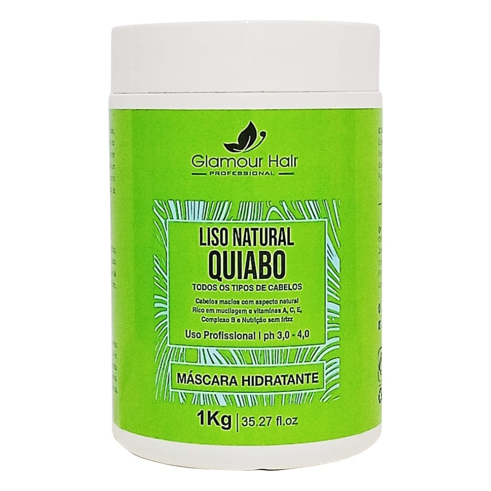 Máscara Quiabo Liso Natural 1kg Nutrição Sem Frizz PH 3,0-4,0 Vitaminas