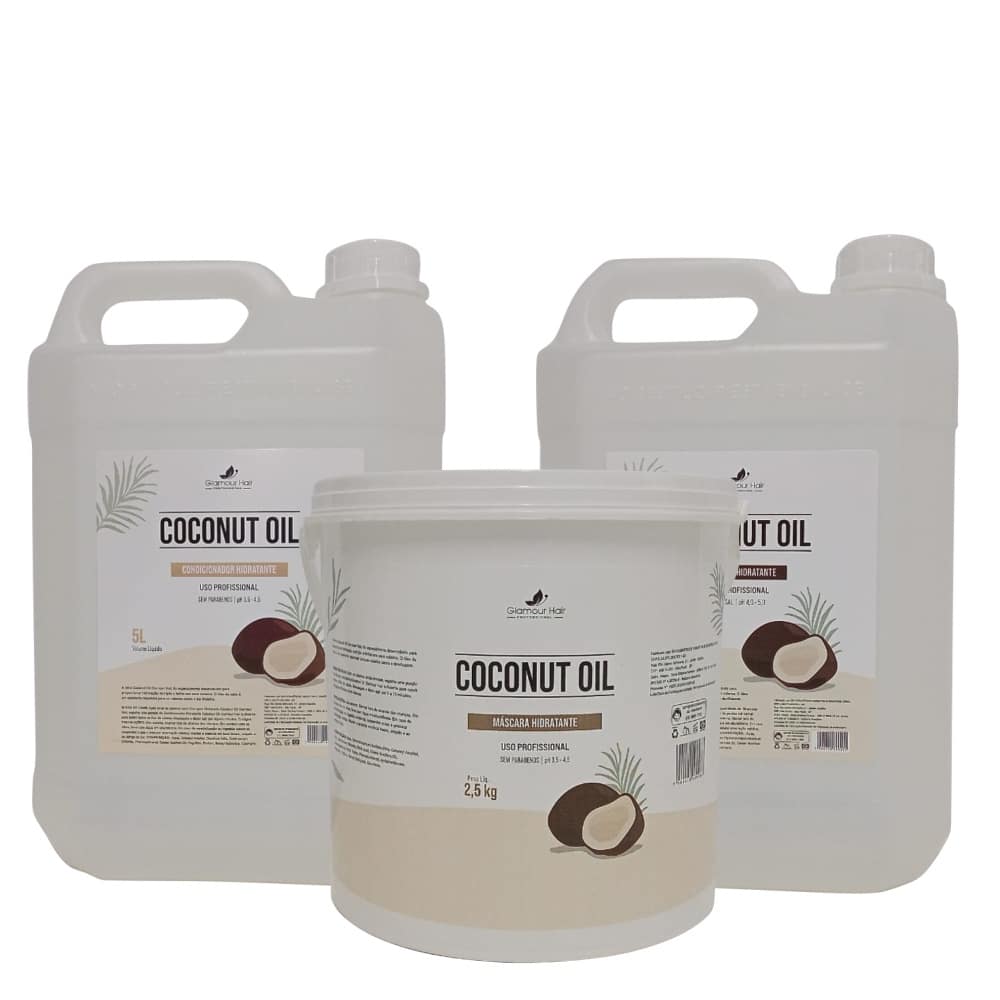 Kit Lavatório Coconut Oil 5 Litros Shampoo Condicionador Máscara Nutrição Antifrizz