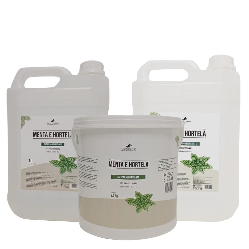 Kit Lavatório Menta e Hortelã 5 Litros Shampoo Condicionador Máscara 2,5kg Frescor