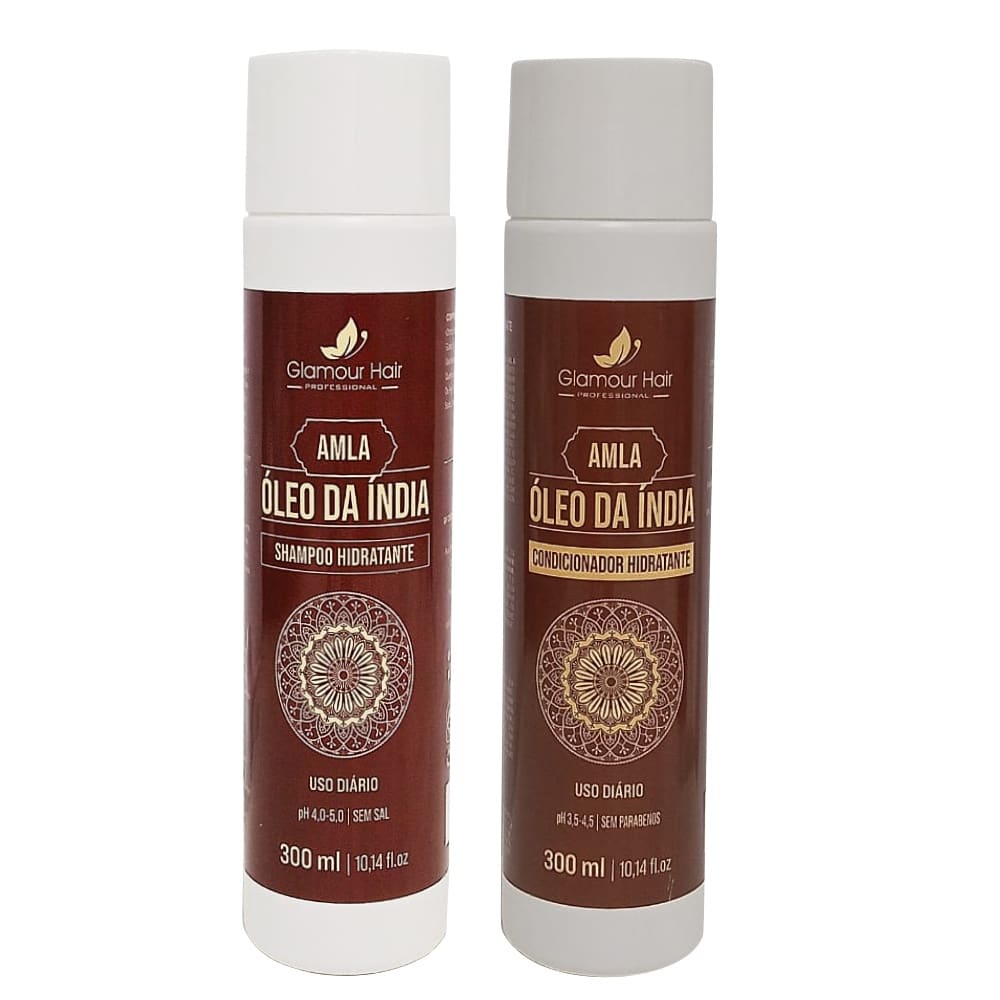 Kit Shampoo e Condicionador Óleo da Índia Amla 300ml Uso Diário Sem Sal Sem Parabenos
